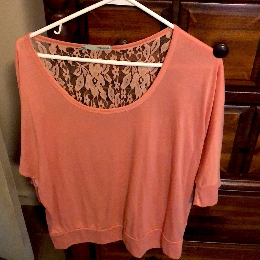 Maurice’s size xl .  Coral color with lace on upper back of shirt . Cotton .
